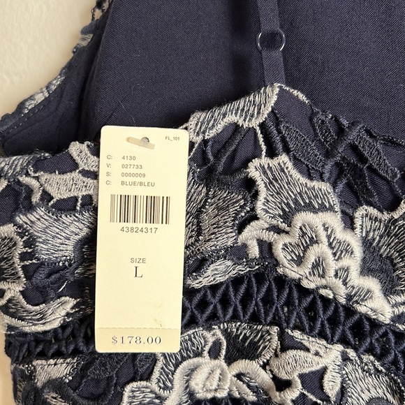 NWT eri+ ali ANTHROPOLOGIE Blue embroidered dress with lining size L - Picture 6 of 11